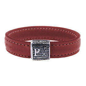 Pulseira Pater Benedictus prata 925 couro vermelho