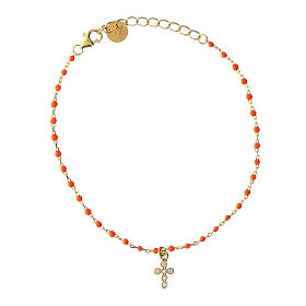 Armband von Benedictus, 925er Silber, vergoldet, orangefarbene Emaille, weiße Zirkone