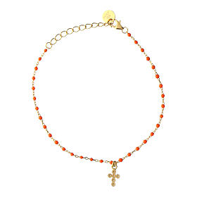 Gold plated Agios bracelet with orange enamel beads, 925 silver