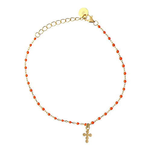 Pulseira Benedictus dourada contas esmalte laranja prata 925 zircões 3