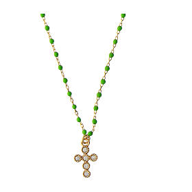 Gold plated Agios necklace with green enamel beads, 925 silver