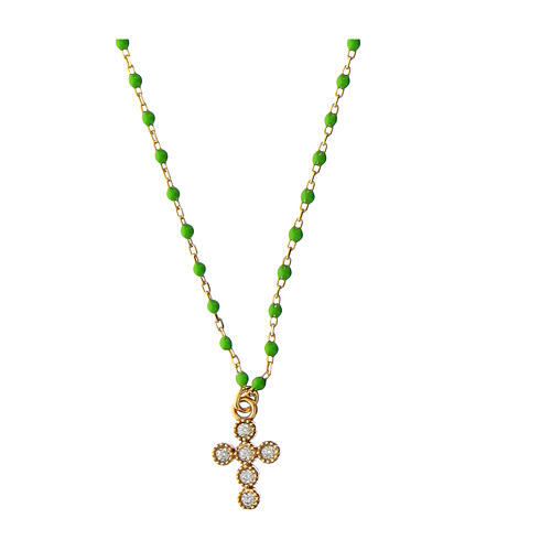 Gold plated Agios necklace with green enamel beads, 925 silver 1