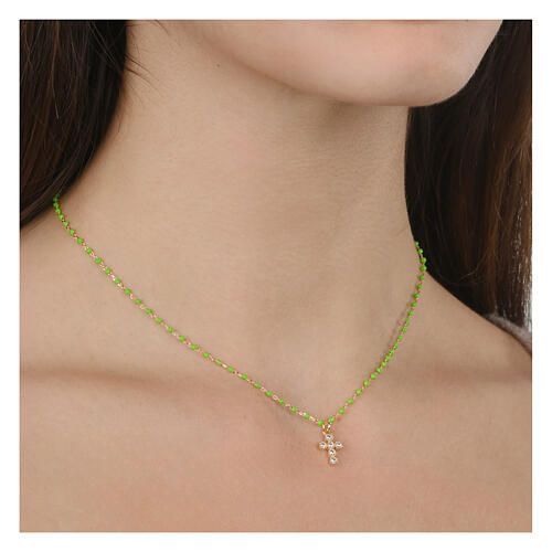Gold plated Agios necklace with green enamel beads, 925 silver 2