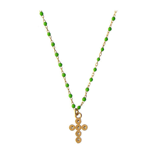 Gold plated Agios necklace with green enamel beads, 925 silver 3