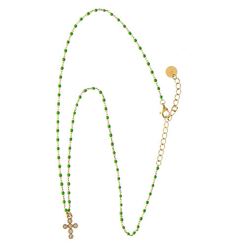 Gold plated Agios necklace with green enamel beads, 925 silver 4
