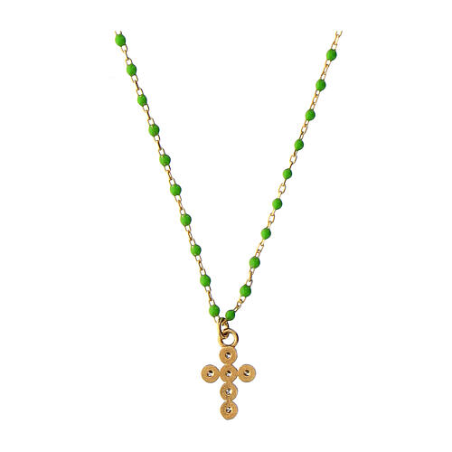 Collier Agios doré grains émail vert argent 925 2