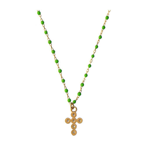 Golden necklace with green micro beads in 925 silver 2