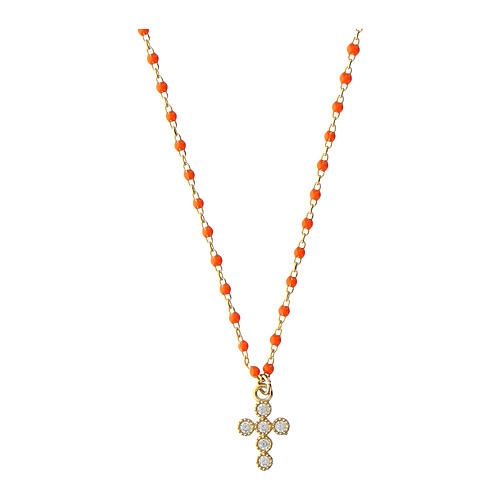 Agios necklace with orange enamel beads, gold plated 925 silver 1