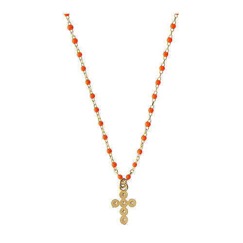 Agios necklace with orange enamel beads, gold plated 925 silver 2