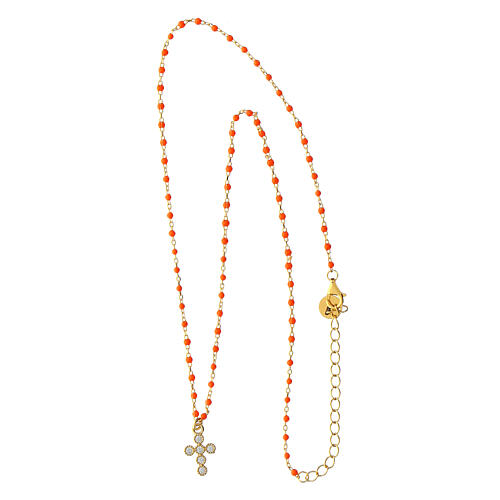 Agios necklace with orange enamel beads, gold plated 925 silver 3