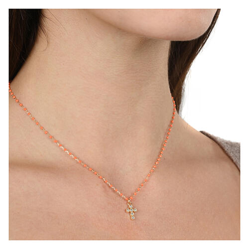 Collier Agios grains émail orange argent 925 doré 2