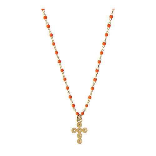 Collier Agios grains émail orange argent 925 doré 3