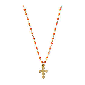 Agios necklace with orange micro-enamels in 925 silver and golden