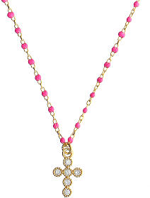 Agios necklace with fuchsia enamel beads and white rhinestones