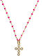 Agios necklace with fuchsia enamel beads and white rhinestones s1