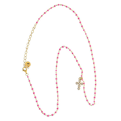 Collier Agios doré grains émail fuchsia argent 925 3