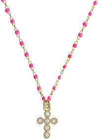 Agios necklace in 925 silver with fuchsia zircon micro-enamels