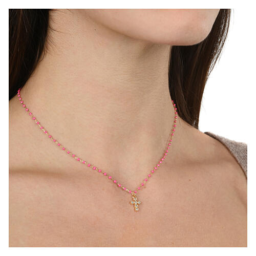 Agios necklace in 925 silver with fuchsia zircon micro-enamels 2