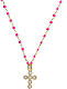 Agios necklace in 925 silver with fuchsia zircon micro-enamels s1