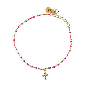 Golden bracelet with fuchsia micro-beads in 925 silver Agios