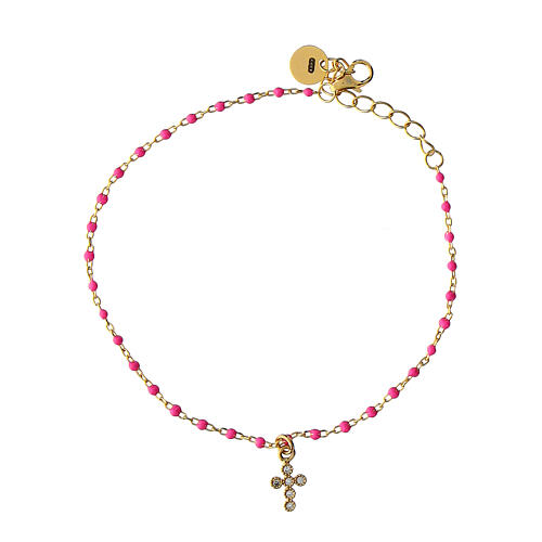 Golden bracelet with fuchsia micro-beads in 925 silver Agios 1