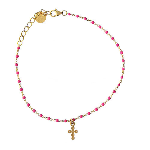 Golden bracelet with fuchsia micro-beads in 925 silver Agios 2