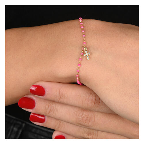 Golden bracelet with fuchsia micro-beads in 925 silver Agios 2
