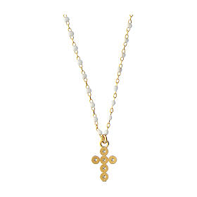 Gold plated Agios necklace with white enamel beads, 925 silver