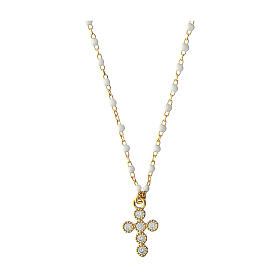 Gold plated Agios necklace with white enamel beads, 925 silver