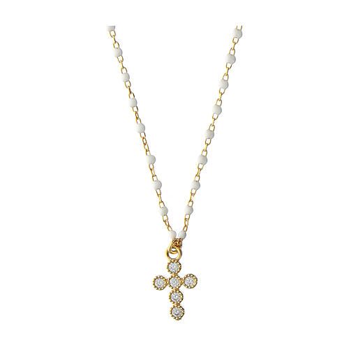 Gold plated Agios necklace with white enamel beads, 925 silver 1