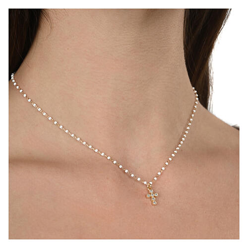 Gold plated Agios necklace with white enamel beads, 925 silver 2