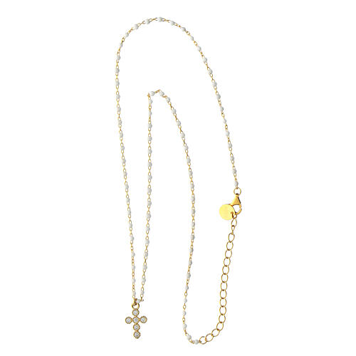 Gold plated Agios necklace with white enamel beads, 925 silver 4