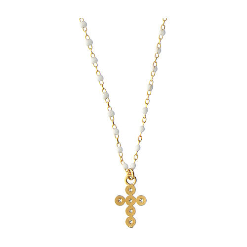 Gold-plated Agios necklace with white micro enamels and 925 silver cubic zirconia 2
