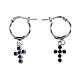 Agios huggie earrings with cross of blue rhinestones, rhodium-plated 925 silver s1