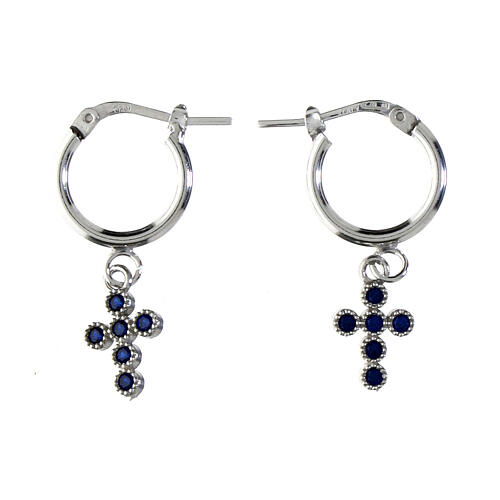 Orecchini cerchio croce Agios zirconi blu rodiato arg 925 1