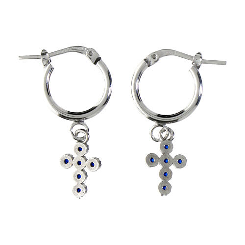 Orecchini cerchio croce Agios zirconi blu rodiato arg 925 3