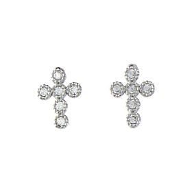 Agios Crucis stud earrings with white rhinestones, rhodium-plated 925 silver