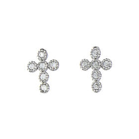 Clous d'oreilles Agios croix rhodiée avec zircons blancs argent 925