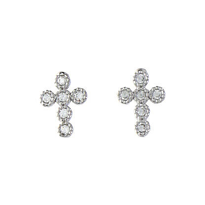 Clous d'oreilles Agios croix rhodiée avec zircons blancs argent 925 1
