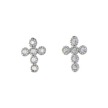 Agios cross earrings with white zircons rhodium-plated 925 silver 1