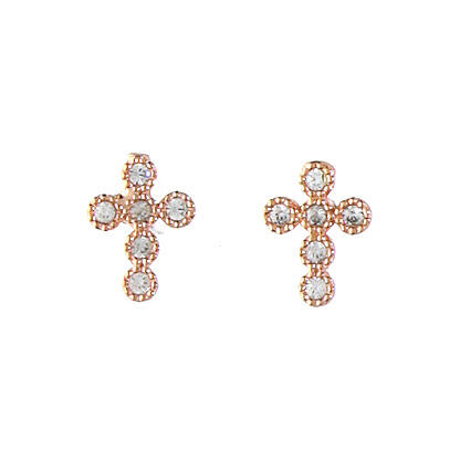 Agios Crucis stud earrings with white rhinestones, rosé 925 silver 1