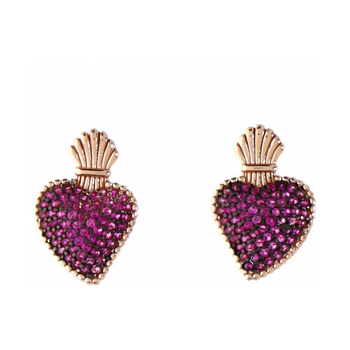 Sacrum Cor stud earrings with white rhinestones, rosé 925 silver, Agios Gioielli 1