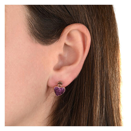 Sacrum Cor stud earrings with white rhinestones, rosé 925 silver, Agios Gioielli 2