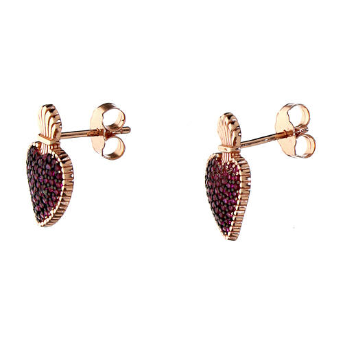 Sacrum Cor stud earrings with white rhinestones, rosé 925 silver, Agios Gioielli 3