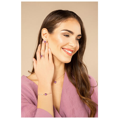 Sacrum Cor stud earrings with white rhinestones, rosé 925 silver, Agios Gioielli 4