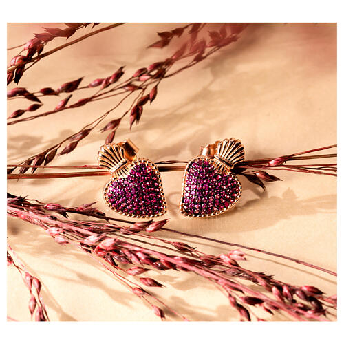 Sacrum Cor stud earrings with white rhinestones, rosé 925 silver, Agios Gioielli 6