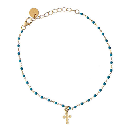 Bracelet Agios doré grains émail turquoise croix zircons blancs 3