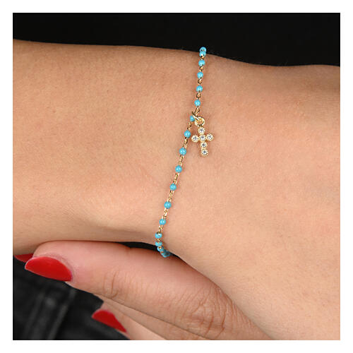 Bracciale Agios dorato microsmalti turchesi croce zirconi bianchi argento 925 2