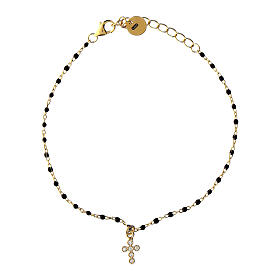 Gold plated Agios bracelet with black enamel beads, 925 silver