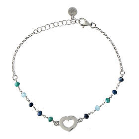 Agios bracelet, blue beads and burnished heart, 925 silver